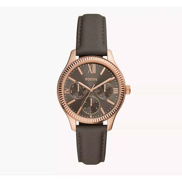 BNIB~FOSSIL Rye Multifunction Gray Leather Band Watch~$140 Retail Value - Picture 6 of 7